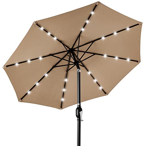 Best Choice Products 10ft Solar Powered Aluminum Polyester LED Lighted Patio Umbrella w/Tilt Adjustment and UV-Resistant Fabric - Tan