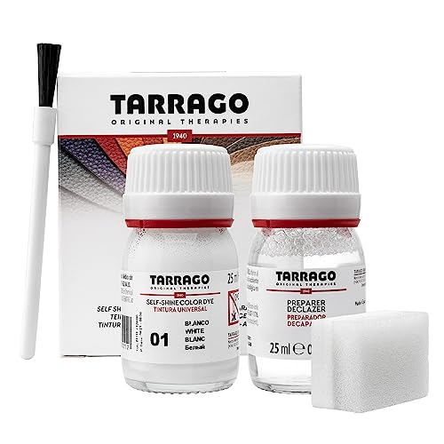 Tarrago Leather Dye Kit with Deglazer and Applicator - Restore & Recolor Shoes, Boots, Purses, Wallets, Jackets, and Furniture - Rich Pigment - 25mL - White #1