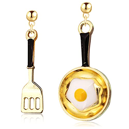 ANDPAI Cooking Baking Chef Charms Earrings Frying Pan Fried Egg Dangle Hook Earrings Lunch Lady Gift Kitchen Cooking Gift (Black)