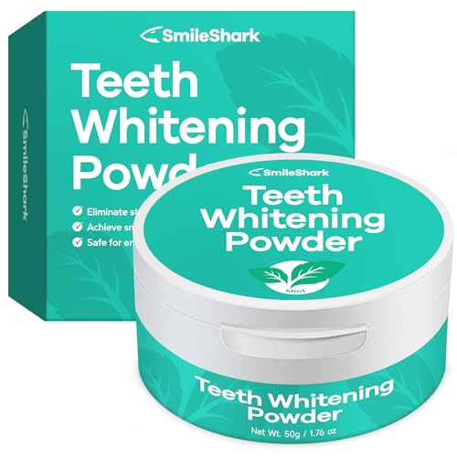 SmileShark Teeth Whitening Powder (Mint, 1.76 oz), Activated Charcoal Tooth Powder, Dirty Mouth Toothpowder, Tooth Cleaning Powder, Effective Remineralizing Tooth Powder for a Healthier Whiter Smile