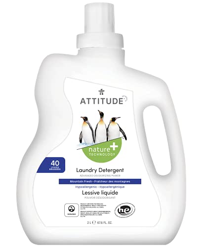 ATTITUDE Liquid Laundry Detergent, EWG Verified Laundry Soap, HE Compatible, Vegan and Plant Based Products, Cruelty-Free, Mountain Fresh, 40 Loads, 67.6 Fl Oz