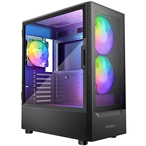 Antec NX410 ATX Mid-Tower Case, Tempered Glass Side Panel, Full Side View, Pre-Installed 2 x 140mm in Front & 1 x 120 mm ARGB Fans in Rear, Black (9734087000)