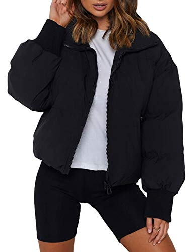 UANEO Puffer Jacket Womens Oversized Cropped Puffy Quilted Winter Jackets Coat (Black-S)