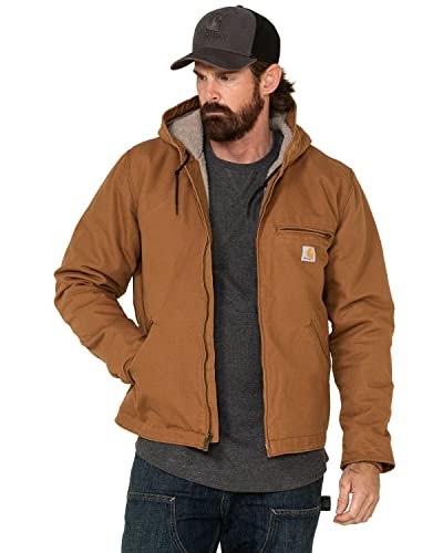 Carhartt Men's Relaxed Fit Washed Duck Sherpa-Lined Jacket, Brown, Large/regular