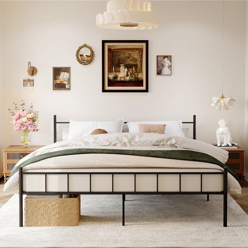 DIIYIV 14 Inch King Metal Platform Bed Frame with Headboard,Mattress Foundation,Steel Slat Support,Under Bed Storage,No Box Spring Needed,King Size Bed Frame,Black