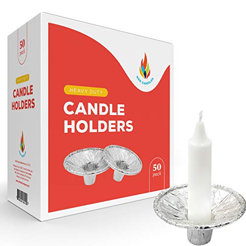 The Dreidel Company Extra Heavy Disposable Candle Holders, 50 Pack - Disposable Candle Drip Cup, Aluminum Foil Drip Cup Bobeches