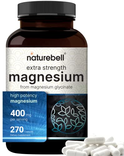 NatureBell Magnesium Glycinate 400mg (Elemental), 270 Capsules – 100% Chelated for Max Absorption | Non-GMO & No Gluten, Bioavailable Mineral Supplement for Muscle, Joint, Enzyme, & Heart Health