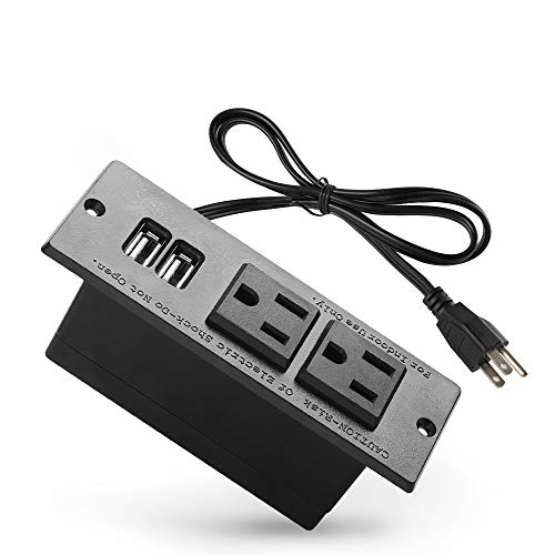 Conference Recessed Power Strip Socket with USB Ports,Table Power Strip,Desktop Charging Station with 2-Outlets and 2 USB Ports