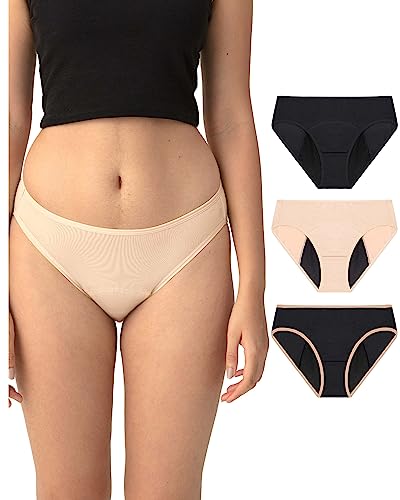 Neione Period Underwear Menstrual Postpartum Underpants Women Bikini Panties High Cut Briefs 3 Pack Basics Large