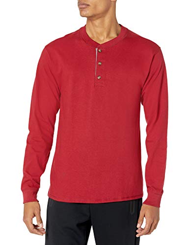 Hanes Mens T-shirts, Beefyt Cotton Long Sleeve Henley-shirts, Burnt Brick, Large US