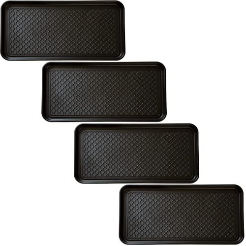 Stalwart Boot Tray, All-Weather Water-Resistant Utility Shoe Mat for Indoor and Outdoor, Entryway Rubber Shoe Tray, Large, Set of 4, Black