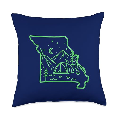 Wild State Wanderers Missouri Camping Adventure Tee | Nature Lovers' Apparel Throw Pillow, 18x18, Multicolor