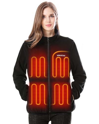 Venustas Women's Fleece Heated Jacket with Battery Pack 7.4V, 5 heating zones, Heated Coat with Premium Zippers