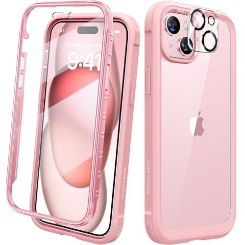 Diaclara Designed for iPhone 15 Case, Full Body Rugged Case with Built-in Touch Sensitive Anti-Scratch Screen Protector, with Camera Lens Protector for iPhone 15 6.1' (Coral Pink)
