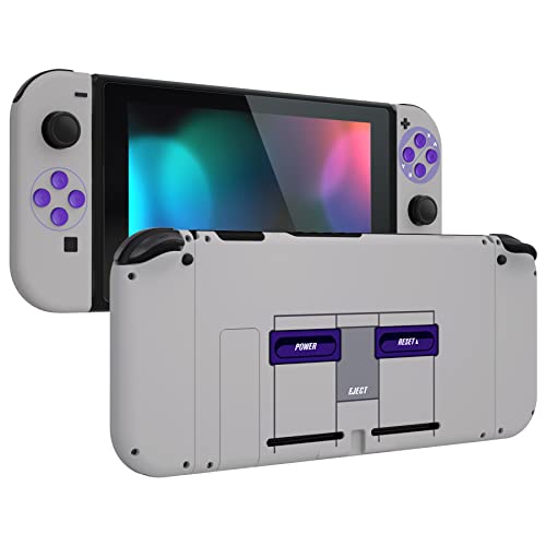 eXtremeRate DIY Replacement Shell Buttons for Nintendo Switch, Soft Touch Back Plate for Switch Console, Custom Housing Case with Full Set Buttons for Joycon Handheld Controller - Classics SNES Style