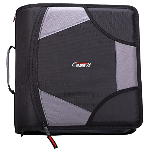 Case-it The King Sized Zip Tab Zipper Binder - 4 Inch D-Rings - 5 Subject File Folder - Multiple Pockets - 800 Sheet Capacity - Comes with Shoulder Strap - Jet Black D-186