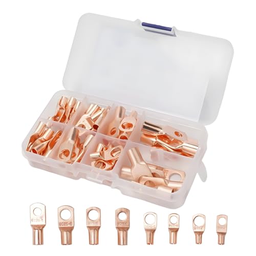 BESULEN 60 Pcs Copper Wire Lugs, Battery Cable Terminal Ends, SC Copper Lugs Ring Wire Terminal Connectors, Heavy Duty Ring Terminals Assortment Kit, Fit for Marine Electrical Supplies