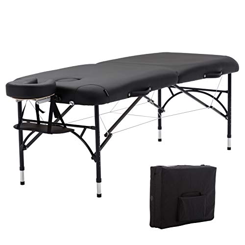 Artechworks 30' Width Portable Lightweight Massage Table Facial Solon Spa Tattoo Bed with Aluminium Leg, (2.56' Thick Cushion of Foam) for Home Office Living Room,Black