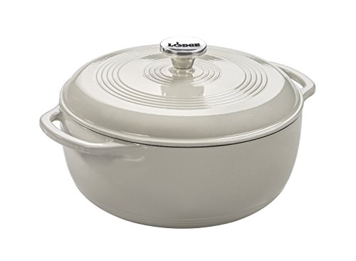 Lodge 6 Quart Enameled Cast Iron Dutch Oven with Lid – Dual Handles – Oven Safe up to 500° F or on Stovetop - Use to Marinate, Cook, Bake, Refrigerate and Serve – Oyster White