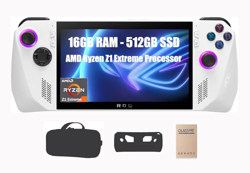 ASUS ROG Ally 7' 120Hz FHD IPS 1080p Gaming Handheld, AMD Ryzen Z1 Extreme Processor, 512GB, Windows 11 Home, White, With MTC Carring Case and Accessories Bundle