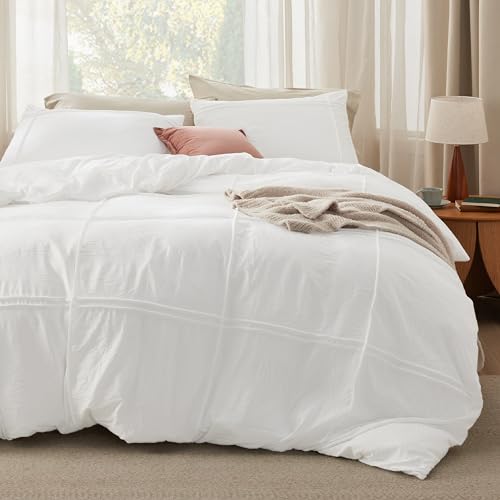 Bedsure Grid Tufted Duvet Cover King Size - Shabby Chic Duvet Cover, 3pcs King Size Boho Bedding, Includes 1 All-Season Duvet Cover & 2 Pillowcases (White, King, 104'x90')