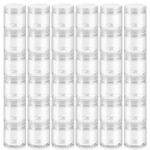 Loretoy Household 2oz Plastic Jars with Lids, 36 Pack BPA Free, Reusable, Refillable Transparent Cosmetic Containers for Bath Salts, Cosmetics, Powders, Beauty Product and Small Accessories-White