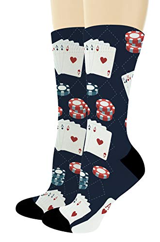 Poker Themed Gifts Poker Face Socks Card Print Socks Poker Related Gifts 1-Pair Novelty Crew Socks