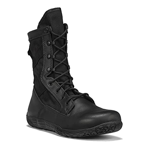 Tactical Research Mini-Mil TR102 8” Minimalist Tactical Boots for Men - Lightweight and Breathable Black Leather with Slip-Resistant Vibram Outsole, Black - 10.5 R