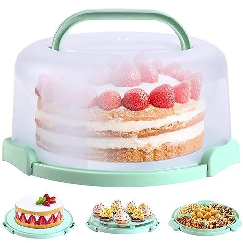 Ohuhu Cake Carrier with Lid and Handle, BPA-Free Cake Containers Cake Holder for 10 inch Cake with 2 Handles Cupcake Carrier - Plastic Cover Two Sided Base for Transport Pies Nuts Fruit Perfect Gifts