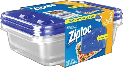 Ziploc Storage Containers Large Rectangle 2 Pack One Press Seal 2.25 QUART