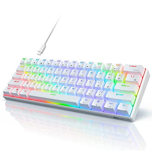 RK ROYAL KLUDGE RK61 Wired 60% Mechanical Gaming Keyboard Programmable QMK/VIA RGB Backlit 61 Keys Ultra-Compact Hot Swappable Red Switch White