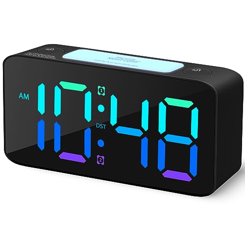 Super Loud Alarm Clock for Heavy Sleepers Adults,RGB Digital Clock with 7 Color NightLight,Adjustable Volume,USB Charger,Small Clocks for Bedrooms Bedside,ok to Wake for Kids,Teens (Black+RGB)