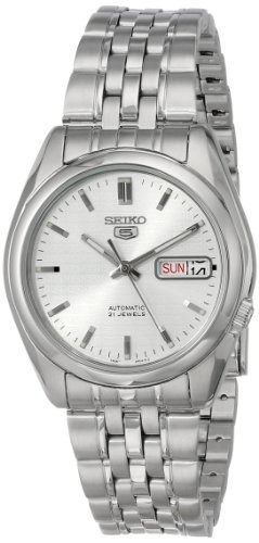 SEIKO SNK355 Automatic Watch for Men 5-7S Collection - Stunning Silver Dial with Luminous Hands, Day/Date Calendar, Stainless Steel Case & Bracelet