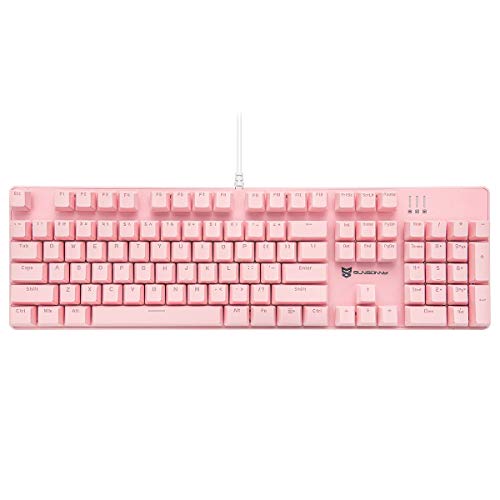Merdia Mechanical Keyboard Gaming Keyboard | Blue Switch Pink & White Backlit Keyboard | 104 Keys US Layout | Wired Gaming Keyboard | Hot Swappable Mechanical Keyboard | PC Gaming Keyboards