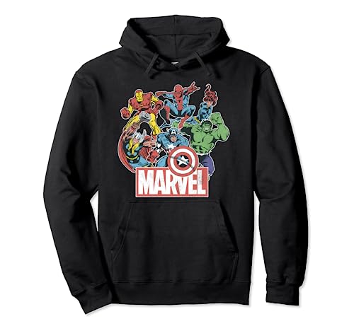 Marvel Avengers Team Retro Comic Vintage Graphic Hoodie Pullover Hoodie
