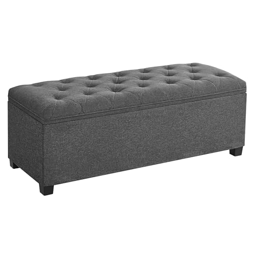 SONGMICS Storage Ottoman Bench, Foldable Foot Rest with Legs, 15.7 x 43 x 15.7 Inches, End of Bed Bench, Storage Chest, Load up to 660 lb, for Living Room, Bedroom, Entryway, Dark Gray ULSF088G01