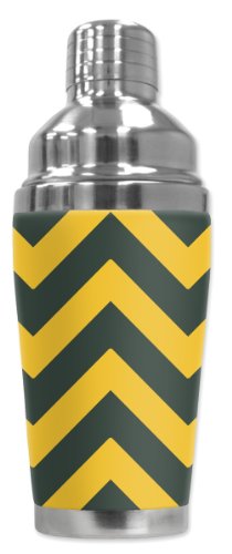 Mugzie brand Cocktail Shaker with Insulated Wetsuit Cover - Green Bay Football Colors Chevron