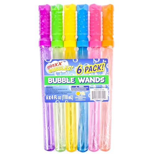 Sunny Days Entertainment Maxx Bubbles 4oz Bubble Wands – 6 Pack Bubble Wand Toy | Summer Fun, Outdoor Birthday Party Favors for Kids, 101799