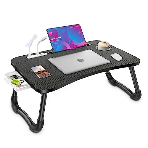 Zapuno Laptop Lap Desk, Foldable Laptop Tray with 4 USB Ports Storage Drawer and Cup Holder, Desk Stand for Bed Lap Tray Portable Standing Table for Bed Couch Floor