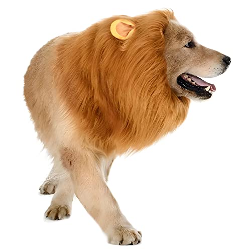 Dog Lion Mane Costume - Realistic Mane with Ears for Medium to Large Sized Dogs, Pet Halloween Costumes Birthday Party Cosplay Apparel
