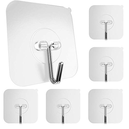 GLUIT Adhesive Hooks for Hanging Heavy Duty 22 lbs - Wall Hangers Without Nails, Waterproof Robe Towel Adhesive Wall Hooks for Home, Bathroom, Kitchen, Office, and Outdoor, 6 Pack