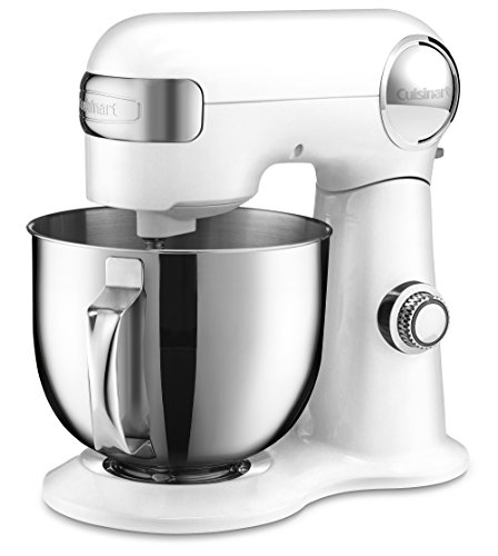 Cuisinart Stand Mixer, 12 Speed, 5.5 Quart Stainless Steel Bowl, Chef’s Whisk, Mixing Paddle, Dough Hook, Splash Guard w/ Pour Spout, White Linen, SM-50, Manual