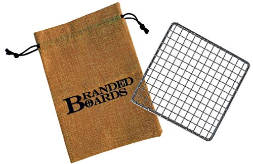 Branded Boards Portable Bushcraft Stainless BBQ Small Cooking Grill Grate & Burlap Hemp Drawstring Bag, Camping, Campfires Backpacking, Hunting & Fishing. (Small Grill & Bag ONLY)