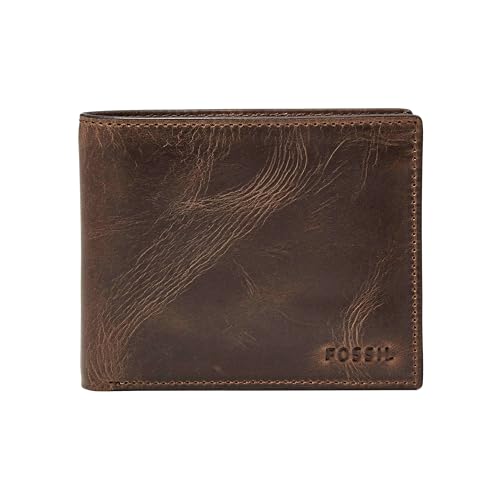 Fossil Men's Derrick Leather RFID-Blocking Bifold Passcase with Removable Card Case Wallet, Dark Brown, (Model: ML3771201)