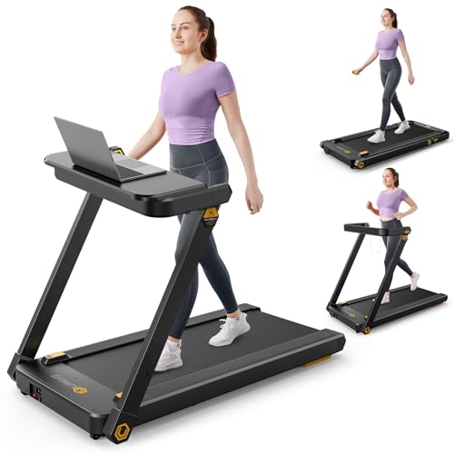 UREVO Treadmill with Desk, 3 in 1 Foldable Treadmill with Removable Desk, Install Free Under Desk Treadmill, 3HP Powerful Walking Treadmill for Office with Remote and 2s Folding