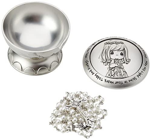 Precious Moments First Communion Rosary with Silver Box | May His Light Shine in Your Heart Today & Always Girl First Communion Rosary & Silver Zinc Alloy Rosary Box | Communion Gift