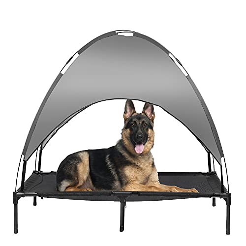 Zooba 50' Elevated Outdoor Dog Bed with Canopy, Cooling Raised Pet Cot with Removable Sunshade for Camping, Deluxe 600D PVC with 2x1 Textilene Dog Bed, Comes w/Carry Bag