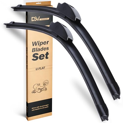 DSV Standard Windshield Wiper Blades, 22” and 22” Car Wiper Blades With Universal U/J Hook, Automotive Replacement Wiper Blades for my Car, Water Repellency Wiper Blade, Pack of 2