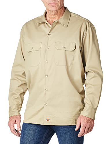 Dickies Men's Long Sleeve Flex Twill Work Shirt, Desert Sand, Large