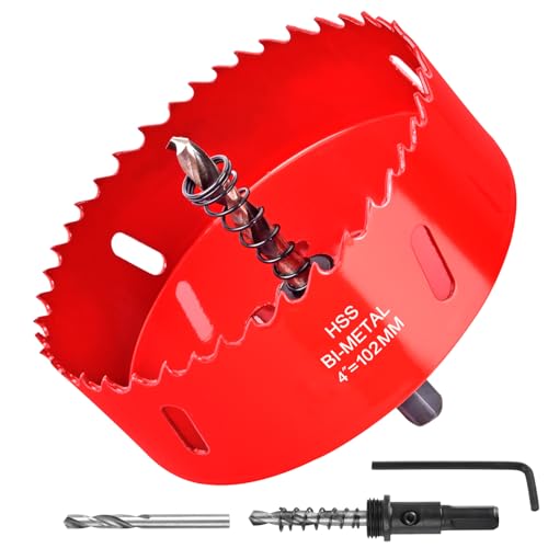 ALLWIN 4 Inch / 102mm Hole Saw for Wood, Plastic Board, Ceiling,Drywall, and Metal Sheet - HSS Bi-Metal Hole Cutter with Pilot Drill Bit